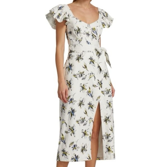 Tanya Taylor white floral linen Alyna belted midi dress - size 4 (Small) - Picture 5 of 7